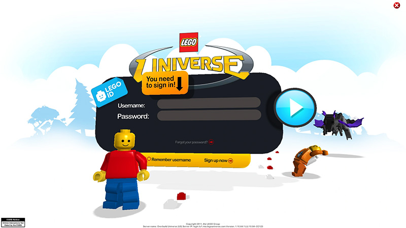 Lego Universe Login Screen